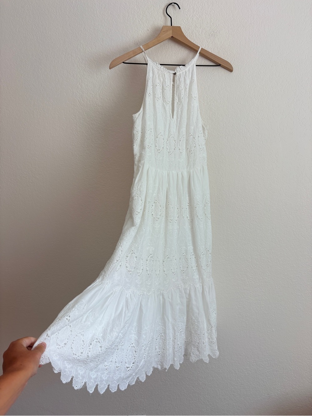 Anthropologie Maeve Tiered White Eyelet Halter Midi Dress - Picture 6 of 11